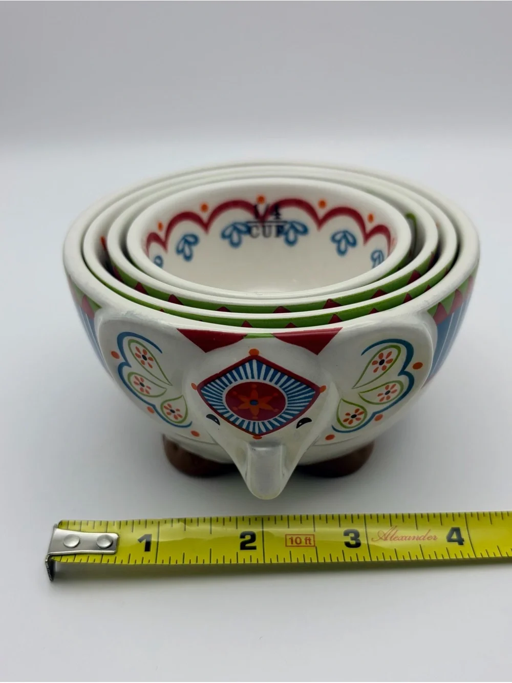 Pier 1 Imports Elephant Nesting Measuring Bowl Set Hand Painted Dolomite 4 Pc
